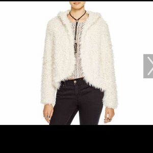 White Free People faux fur hooded fluffy coat. Size small